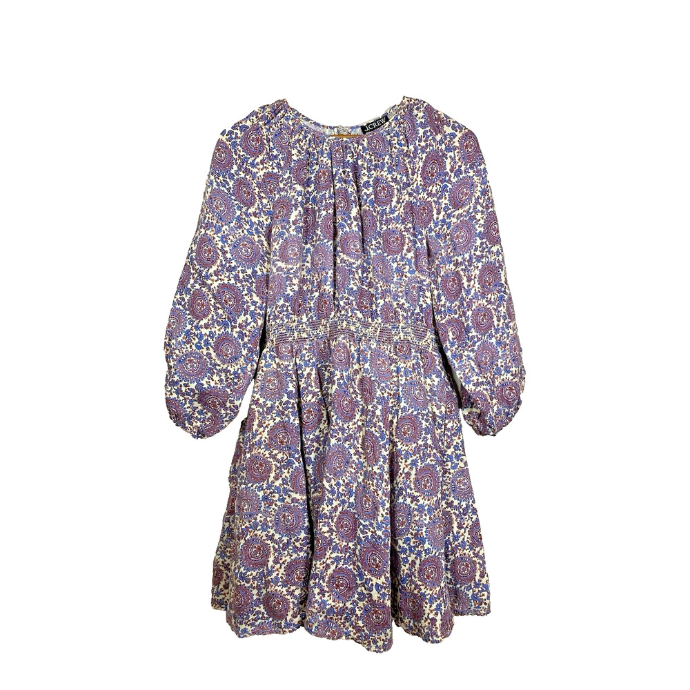 J. Crew Dress Women L Purple Floral Palermo Linen Fit & Flare Smocked Waist Mini